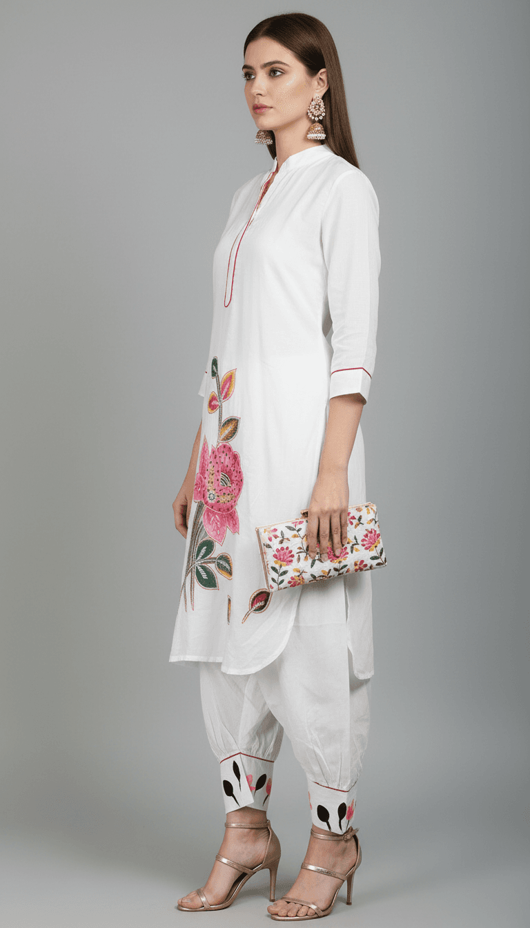 Artistic Floral Kurta with Afghani Dhoti Pants in Floral