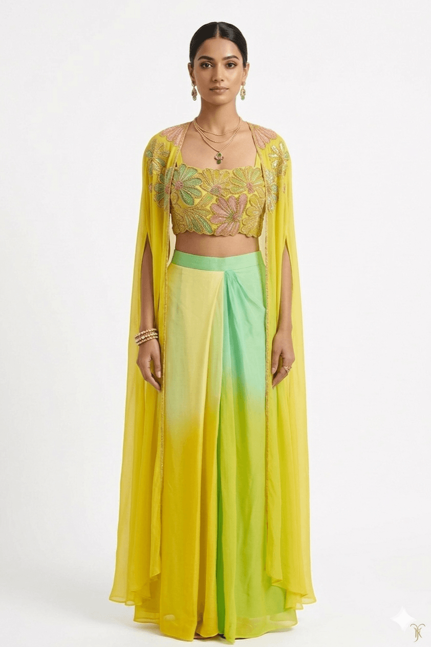 Botanical Bloom Hand-Embroidered 3-Piece Fusion in Floral