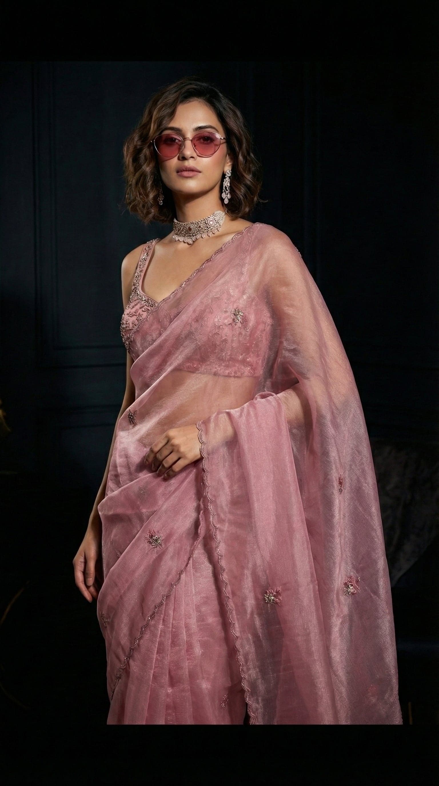 Amethyst Glow Glass Tissue Drape with Artisanal Cutwork in Purple / Floral