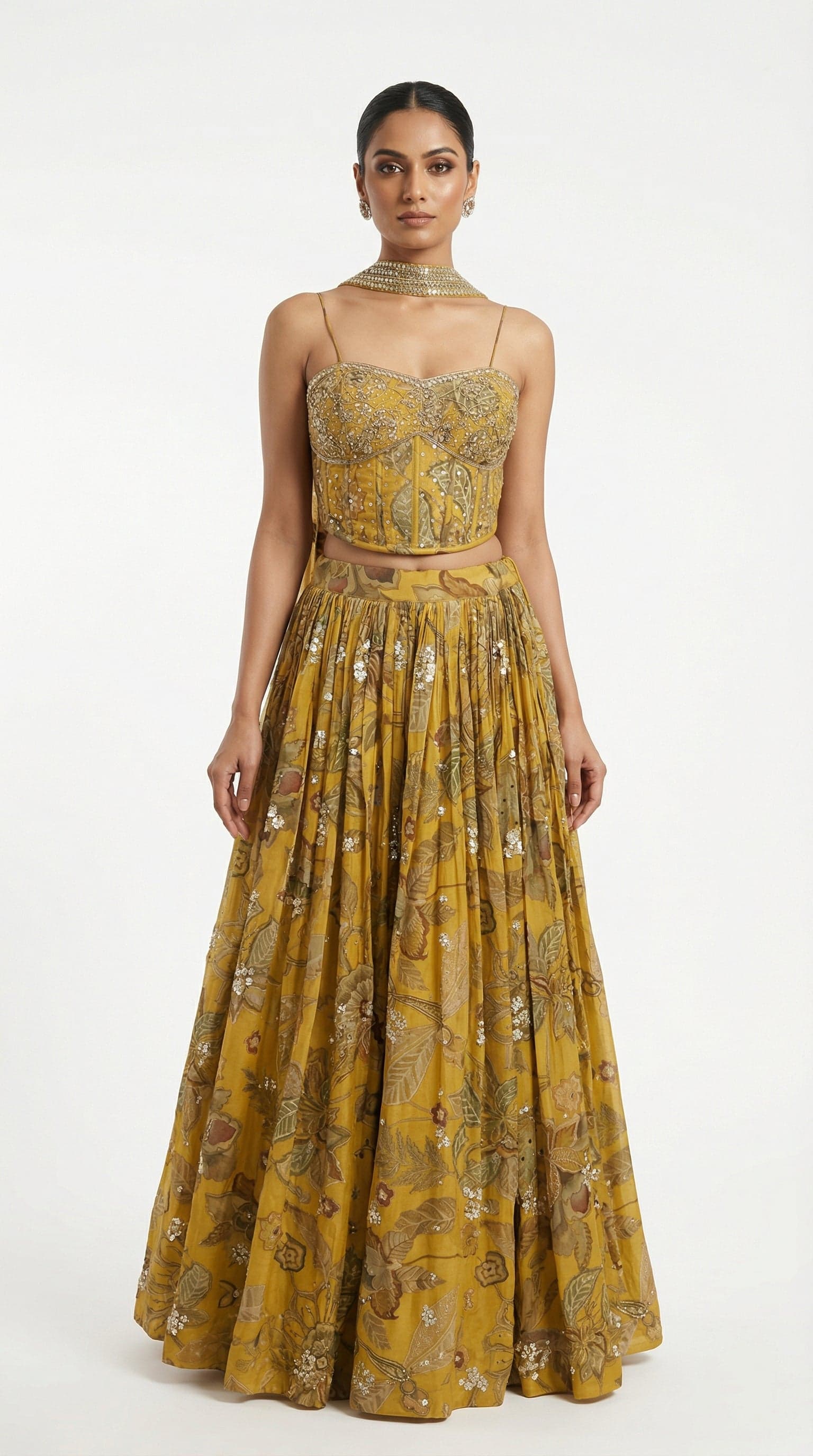 Golden Meadow Embroidered Lehenga Set in Floral