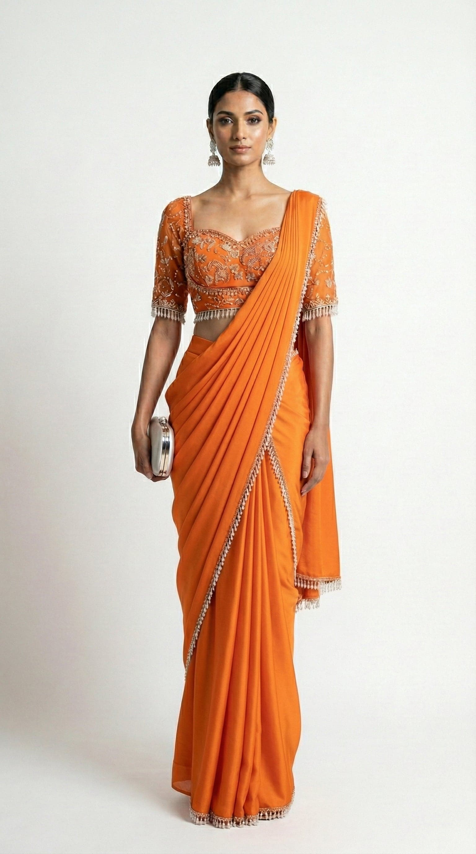 Saffron Aura Draped Saree Set in Orange